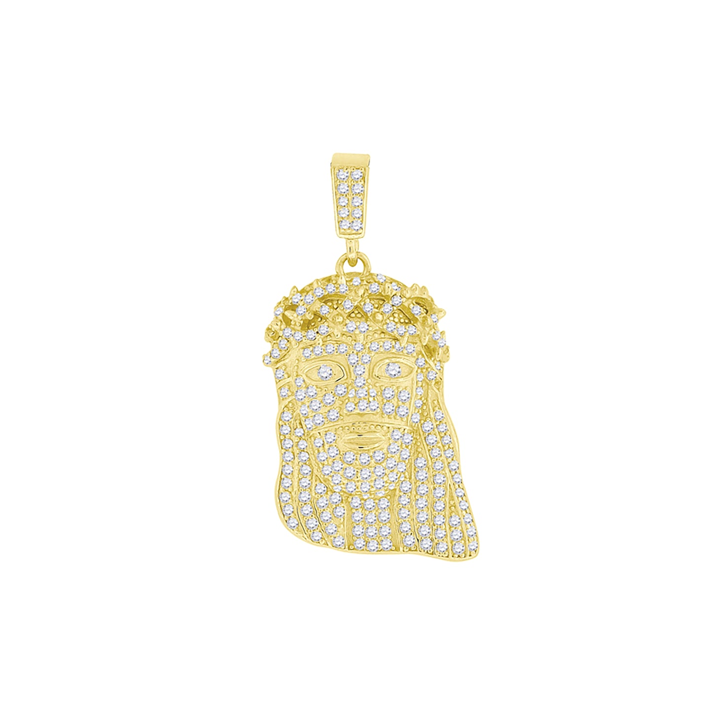 Sterling Silver Yellow-Tone Mens Cubic-Zirconia Jesus Religious Charm Pendant