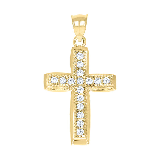 10K Two-Tone Gold Mens Women Cubic Zirconia Cubic-Zirconia Cross Religious Charm Pendant