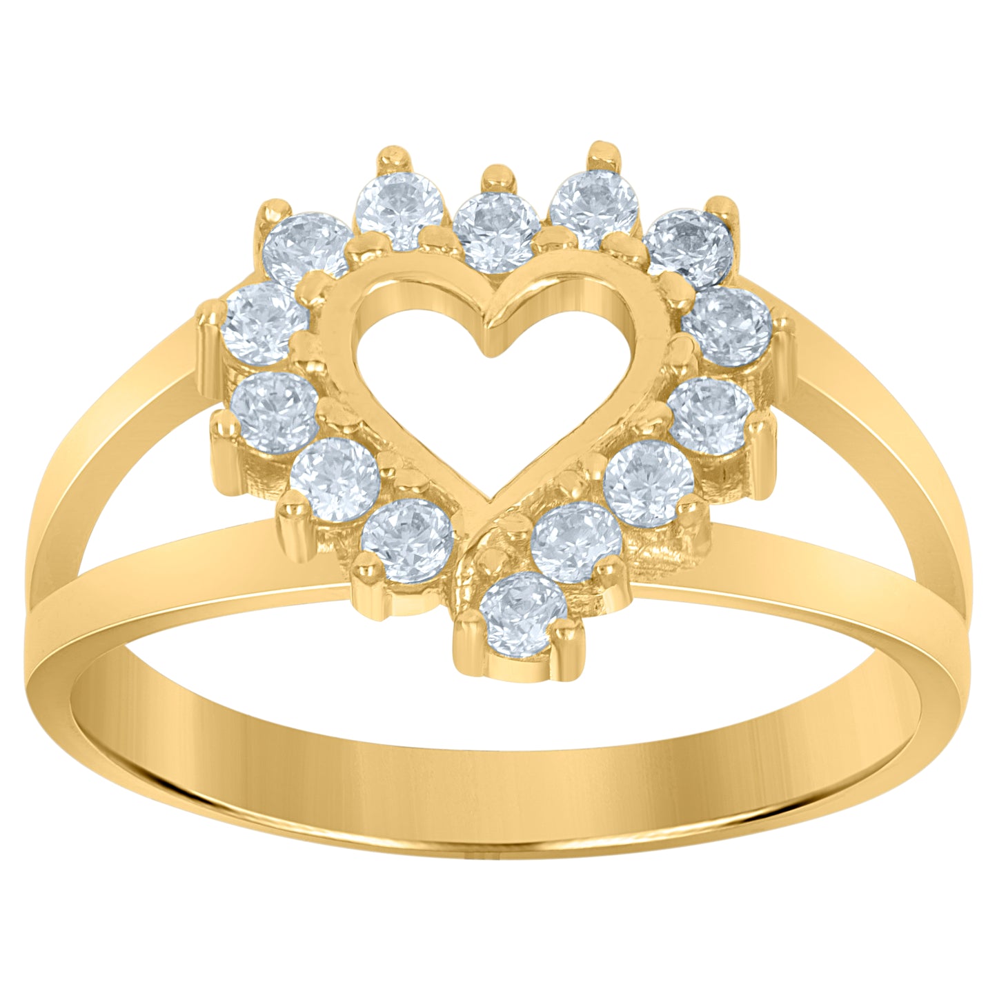 10K Yellow Gold Womens Cubic Zirconia Heart Engagement Ring