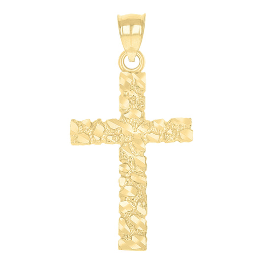 10K Yellow Gold Unisex Nugget Latin Cross Religious Charm Pendant