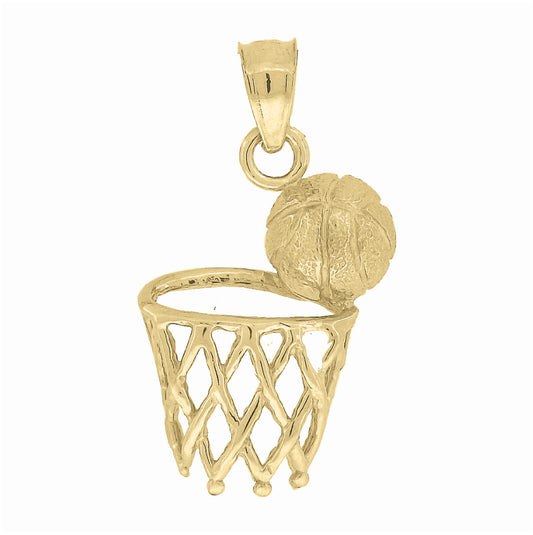 10K Yellow Gold Mens Nugget Basket Ball Sports Charm Pendant