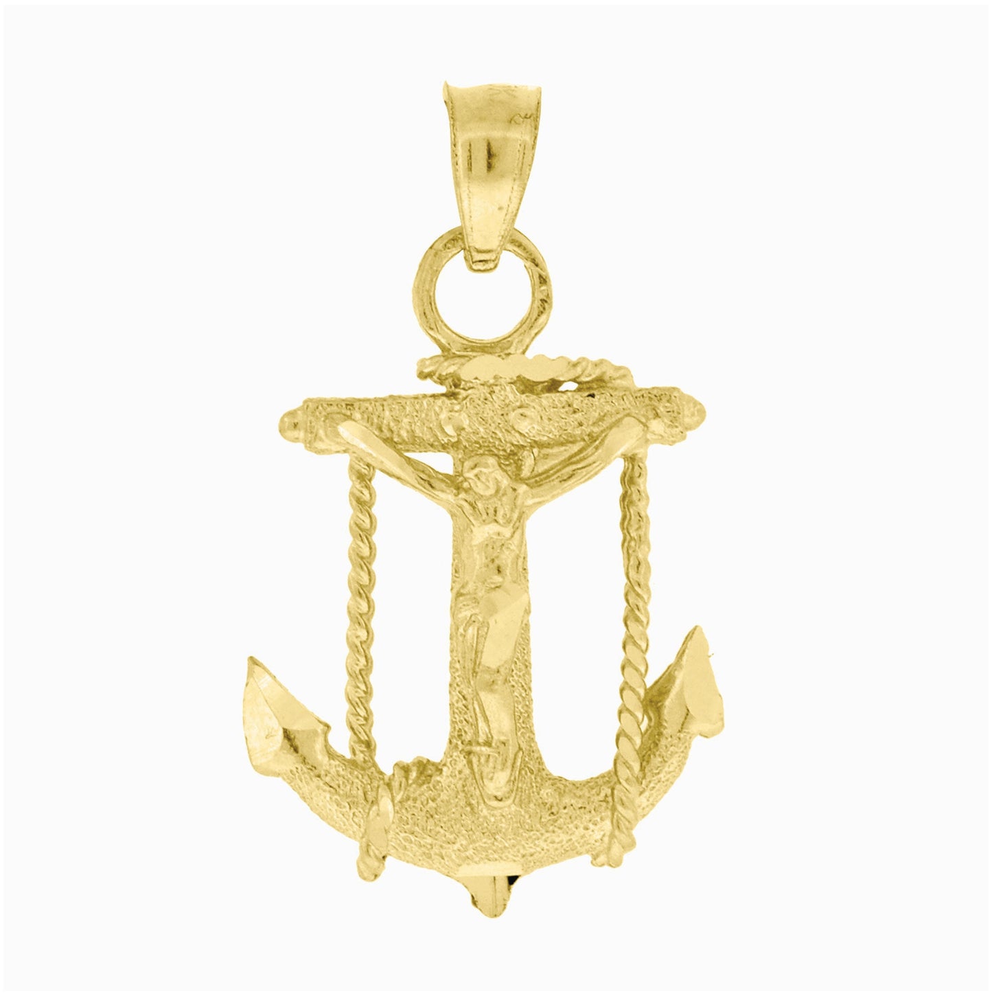 10K Gold Diamond-Cut Textured Unisex Anchor Cross Crucifix Religious Charm Pendant