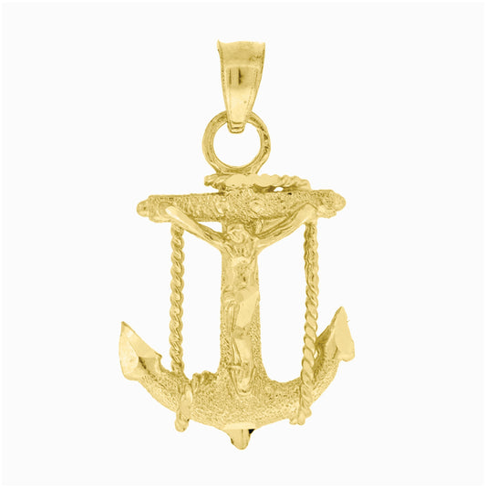 10K Gold Diamond-Cut Textured Unisex Anchor Cross Crucifix Religious Charm Pendant