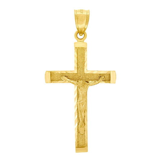 10K Yellow Gold Mens Textured Crucifix Cross Religious Charm Pendant