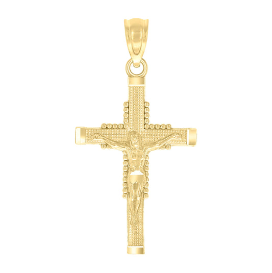 10K Yellow Gold Textured Unisex Cross Crucifix Religious Charm Pendant