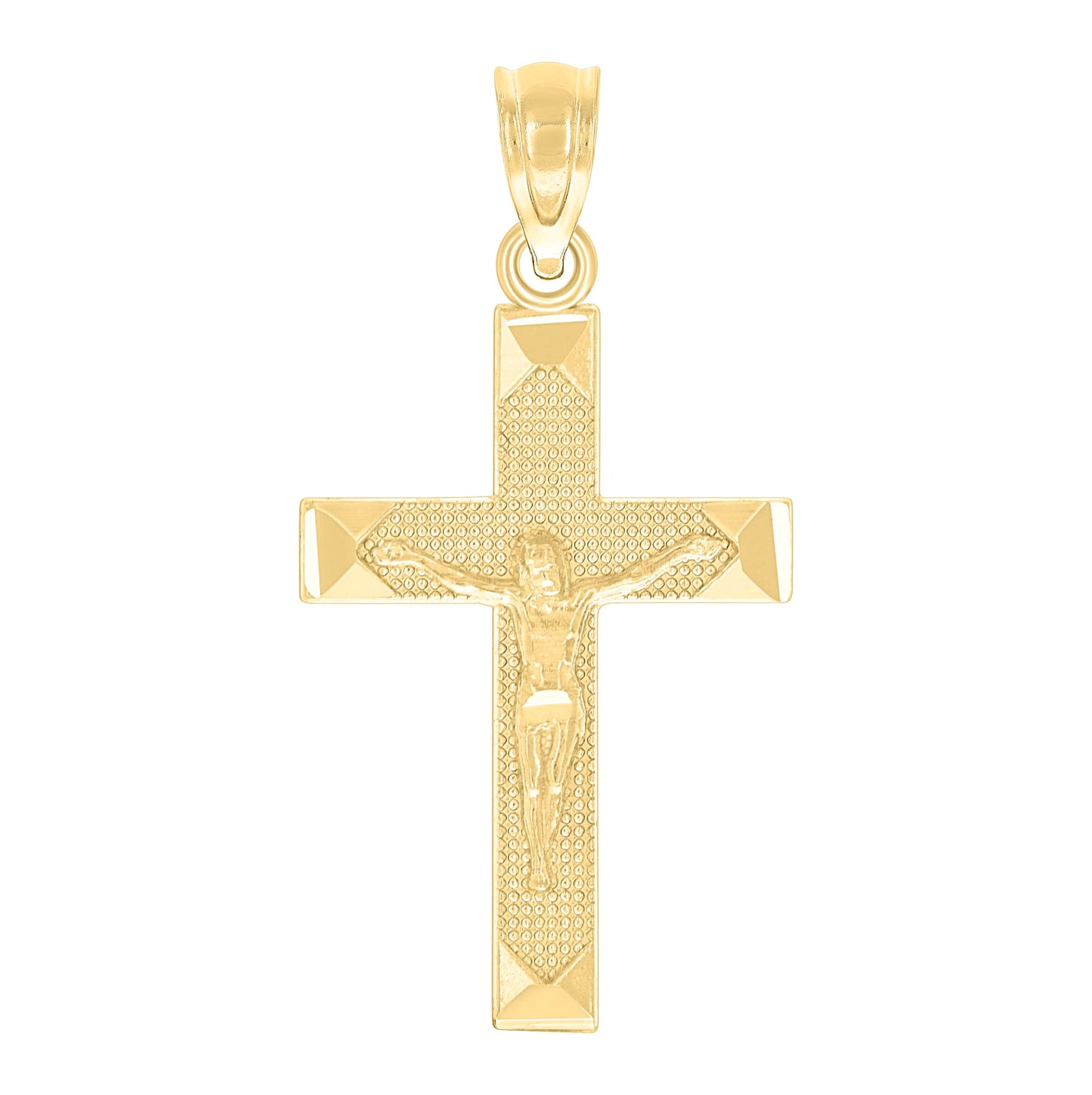 10K Yellow Gold Mens Textured Crucifix Cross Religious Charm Pendant