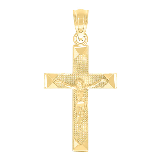 10K Yellow Gold Mens Textured Crucifix Cross Religious Charm Pendant