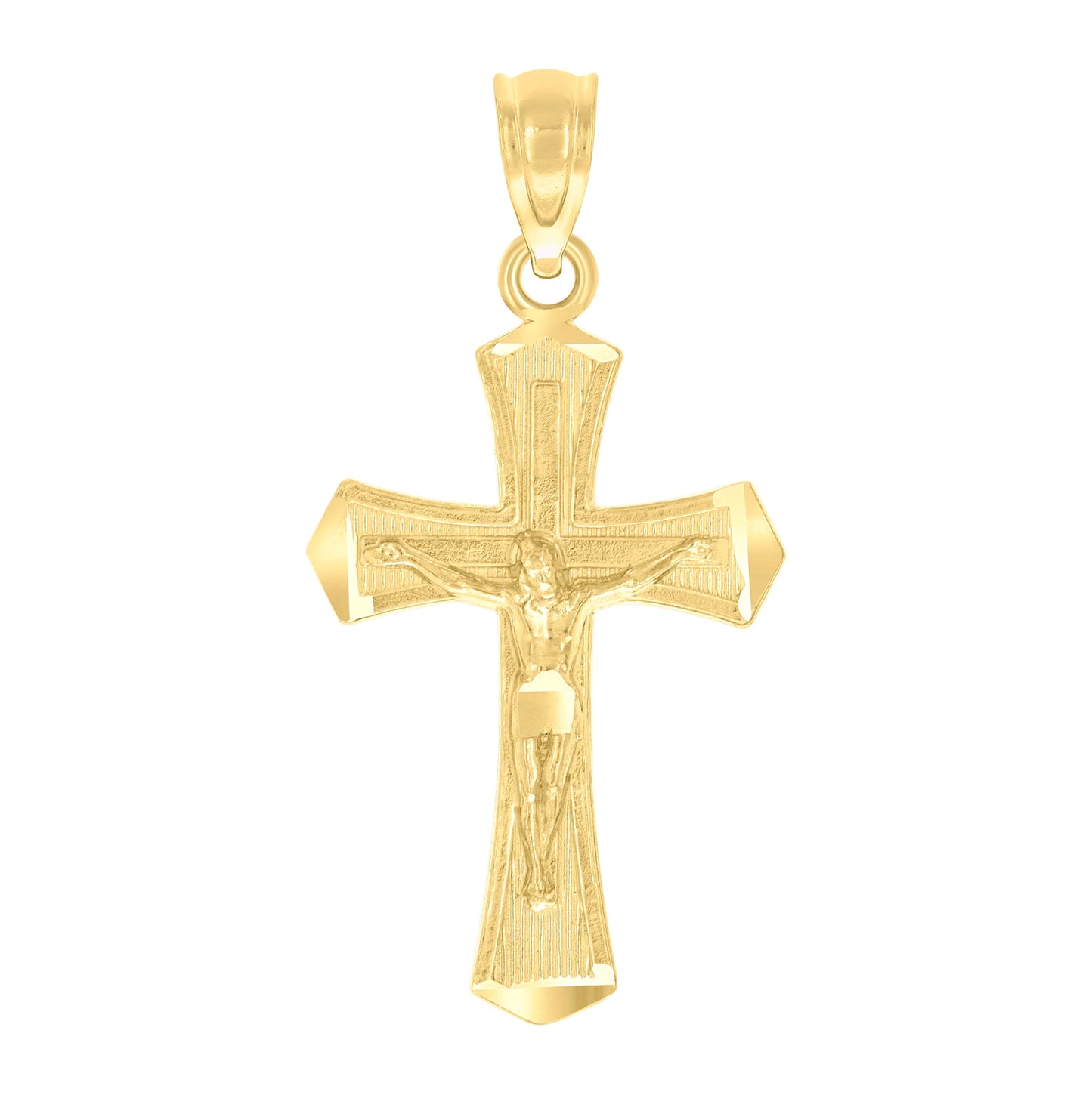 10K Yellow Gold Mens Textured Crucifix Cross Religious Charm Pendant