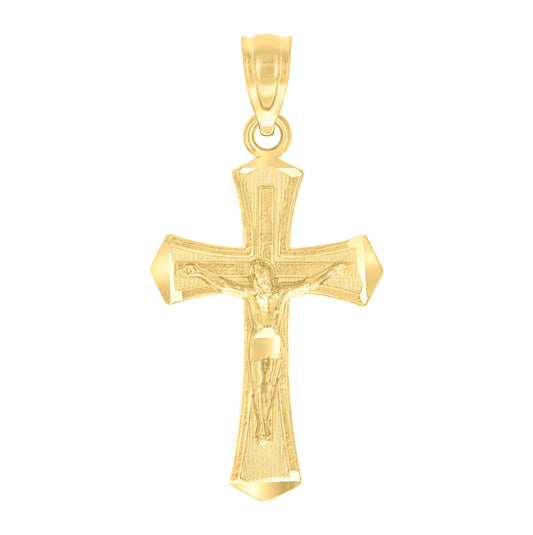 10K Yellow Gold Mens Textured Crucifix Cross Religious Charm Pendant