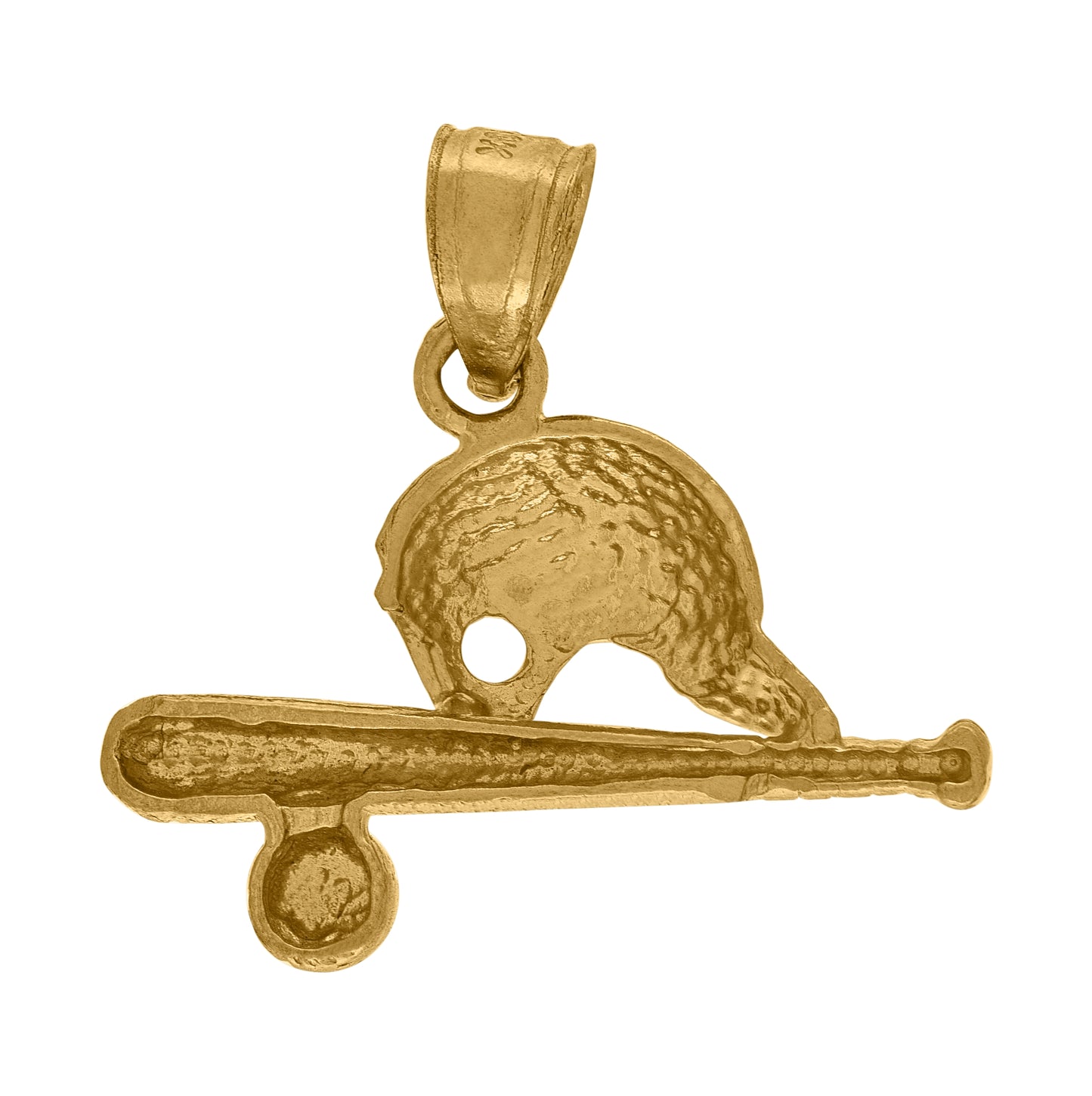 10K Yellow Gold Textured Unisex Child Baseball Bat Ball Helmet Sports Charm Pendant