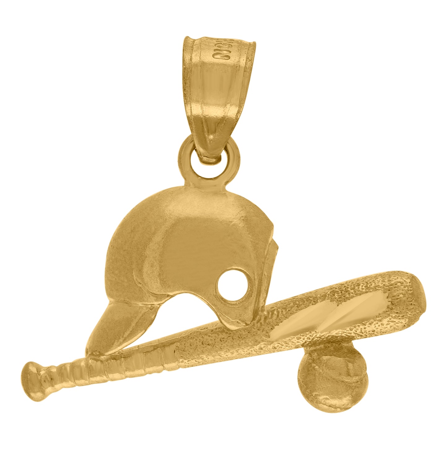 10K Yellow Gold Textured Unisex Child Baseball Bat Ball Helmet Sports Charm Pendant