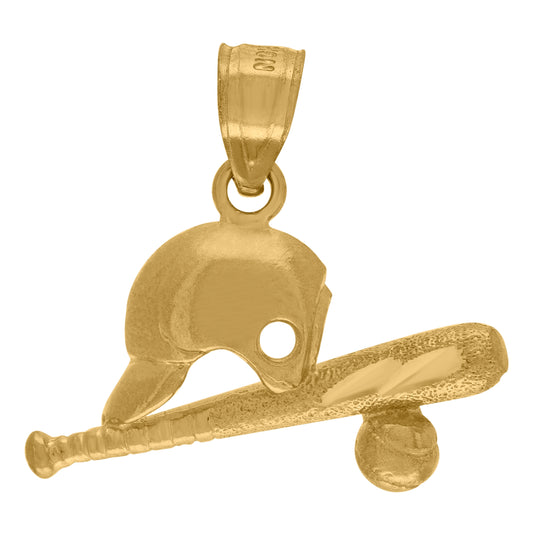 10K Yellow Gold Textured Unisex Child Baseball Bat Ball Helmet Sports Charm Pendant