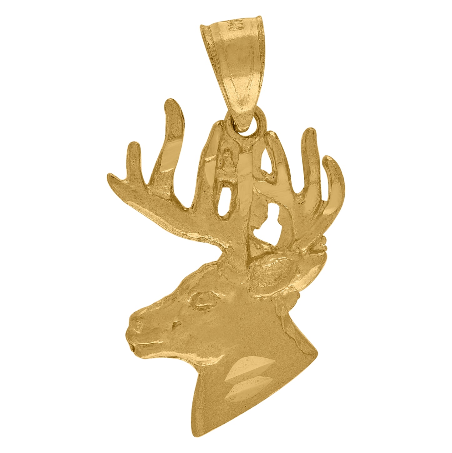 10K Yellow Gold Mens Deer Head Animal Charm Pendant