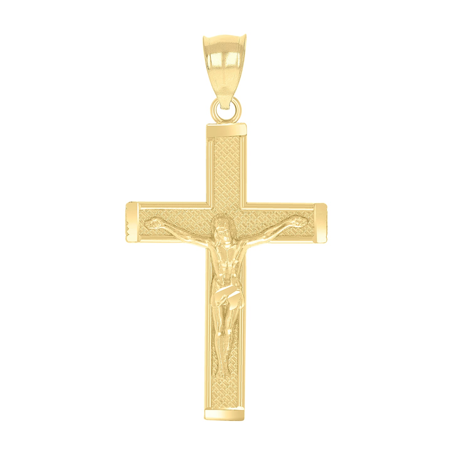10K Yellow Gold Diamond-Cut Textured Mens Cross Crucifix Religious Charm Pendant