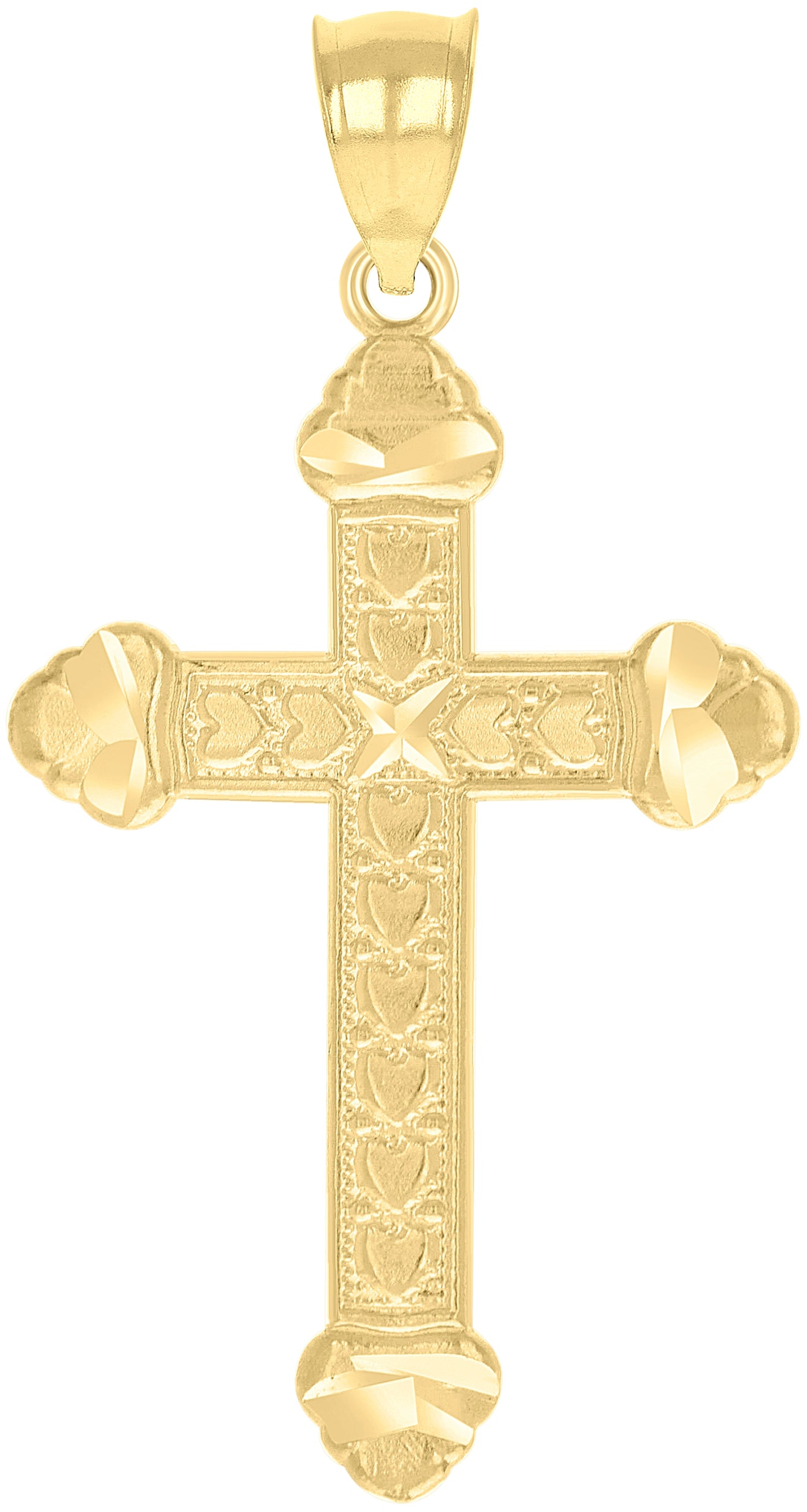 10K Yellow Gold Diamond-Cut Textured Unisex Cross Religious Charm Pendant