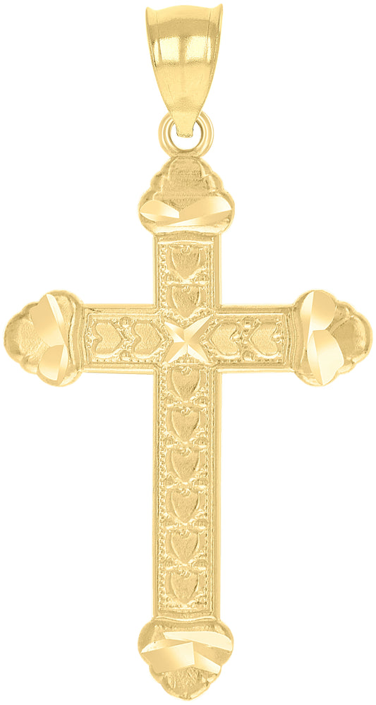 10K Yellow Gold Diamond-Cut Textured Unisex Cross Religious Charm Pendant