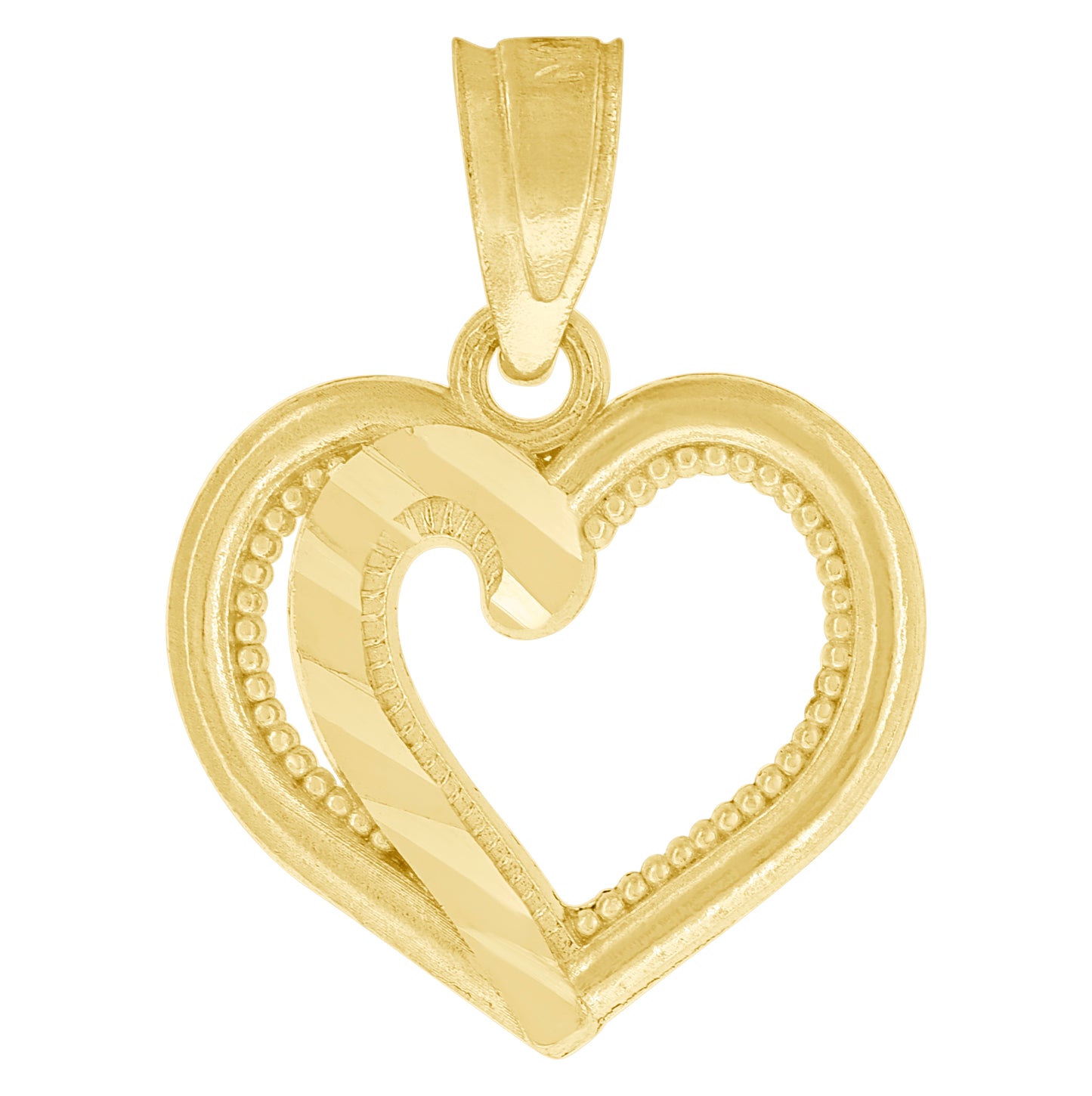 10K Yellow Gold Womens Diamond-Cut Love Heart Charm Pendant