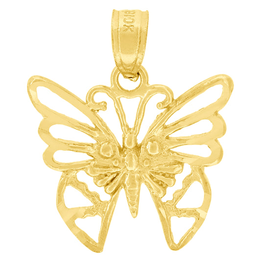 10K Yellow Gold Womens Butterfly Charm Pendant