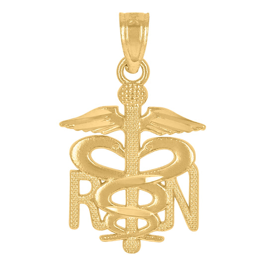 10K Yellow Gold Diamond-Cut Textured Unisex Registered Nurse Badge Charm Pendant