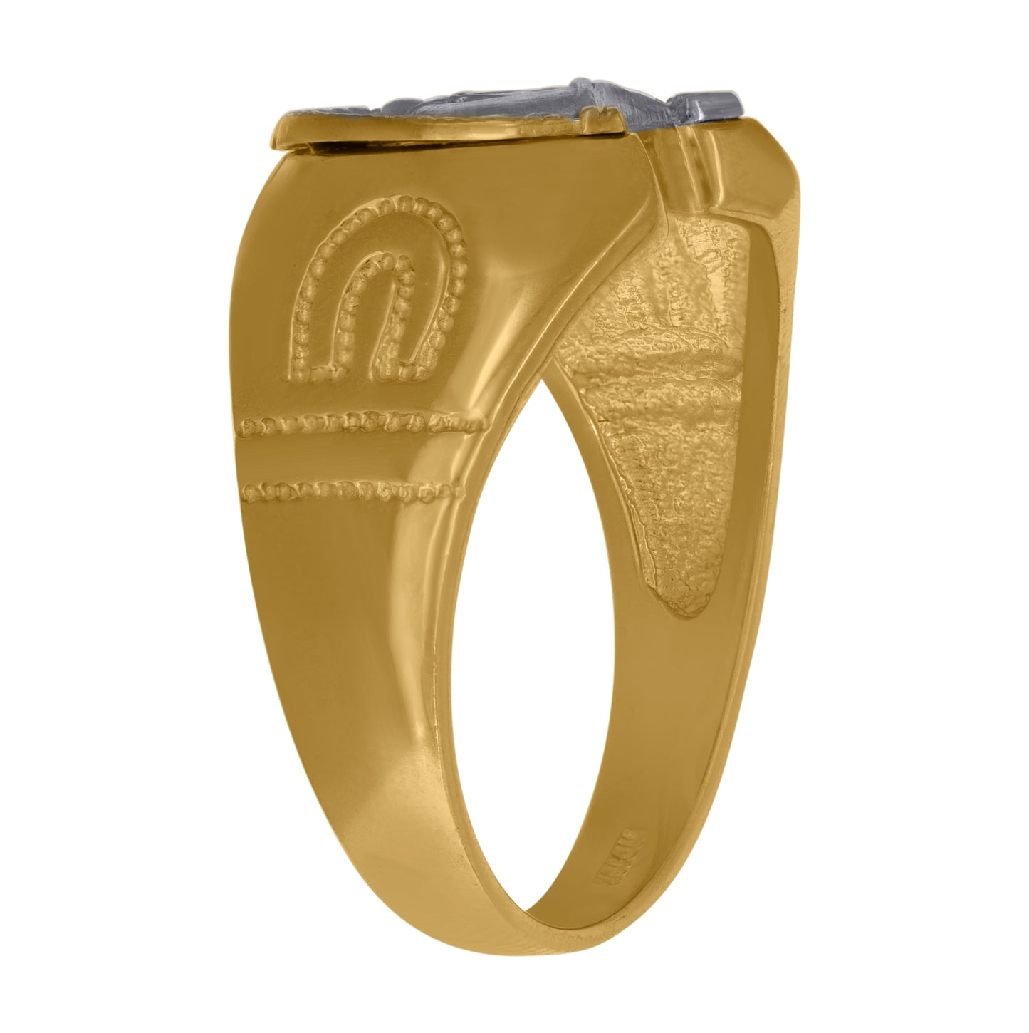 10K Two-Tone Gold Mens Textured Horseshoe Ring