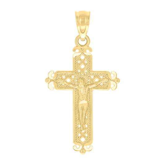 10K Yellow Gold Diamond-Cut Unisex Cross Crucifix Religious Charm Pendant