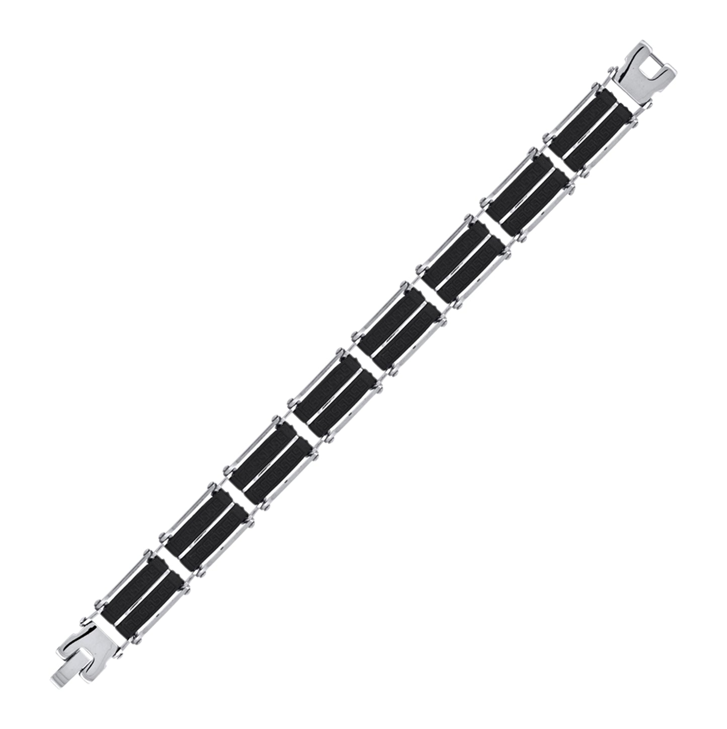 Stainless Steel Mens Link Black Inlay Bracelet