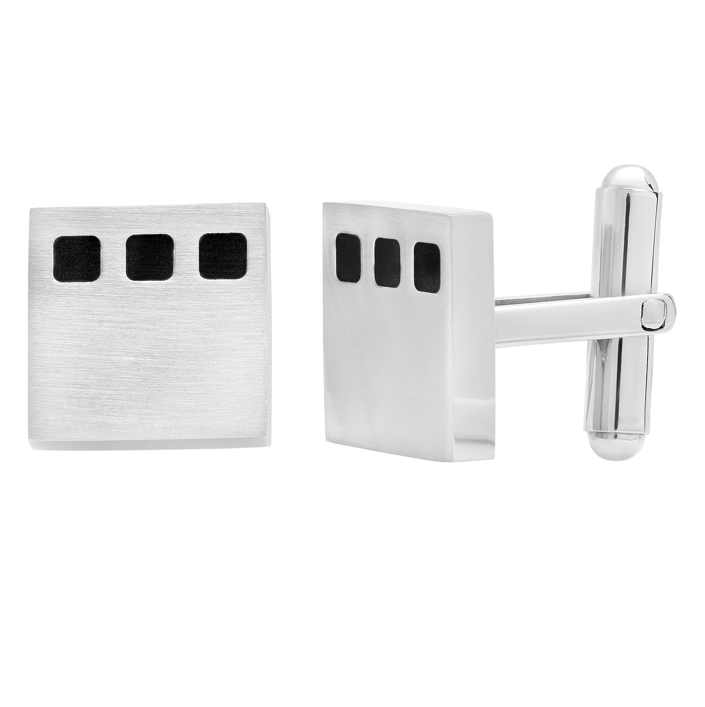 Stainless Steel Mens Square With Black Enamel Cufflinks
