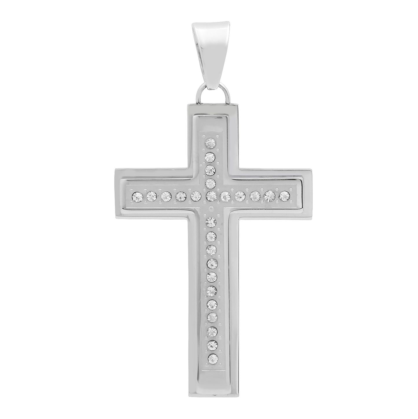 Stainless Steel Mens Cubic Zirconia Cross Religious Charm Pendant