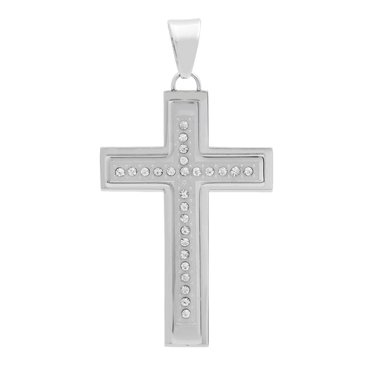 Stainless Steel Mens Cubic Zirconia Cross Religious Charm Pendant