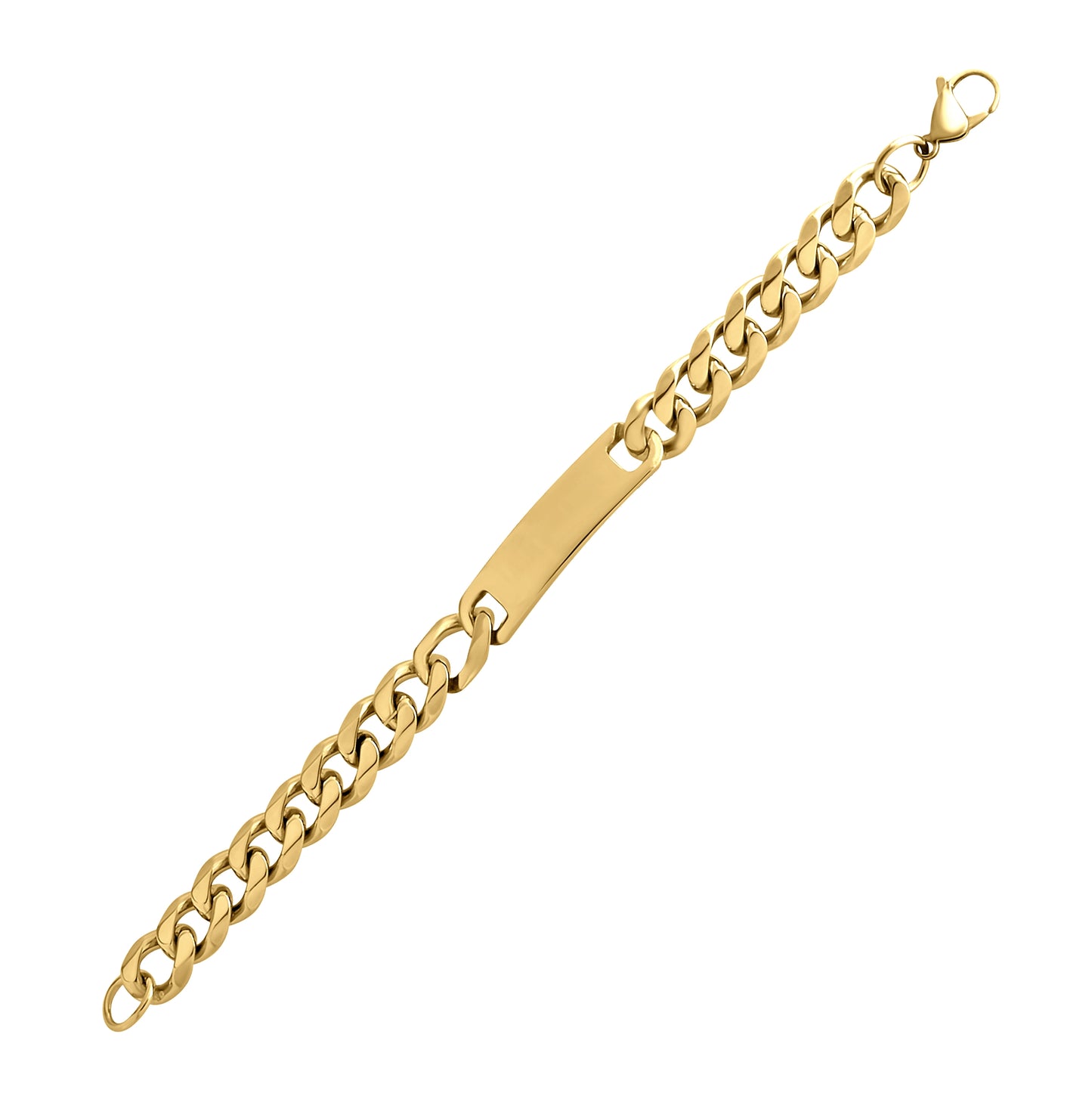 Stainless Steel Mens Yellow-Tone Cuban Id Bracelet