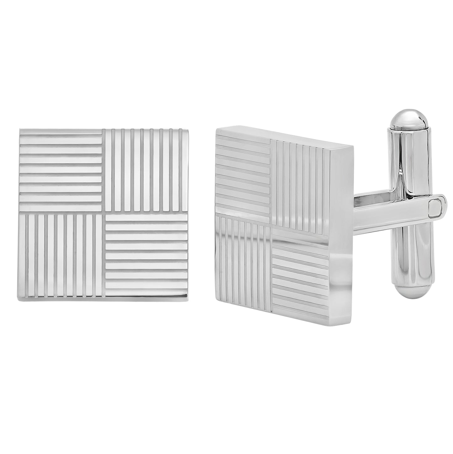 Stainless Steel Mens Square Grooved Lines Cufflinks