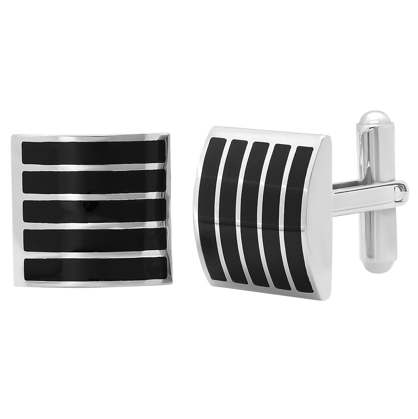 Stainless Steel Mens Square Black Enamel Cufflinks