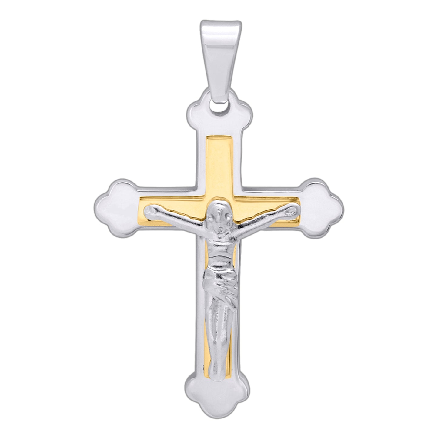 Stainless Steel Stainless Steel Mens Two-Tone Cross Crucifix Religious Charm Pendant