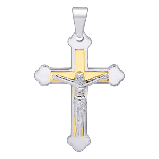 Stainless Steel Stainless Steel Mens Two-Tone Cross Crucifix Religious Charm Pendant