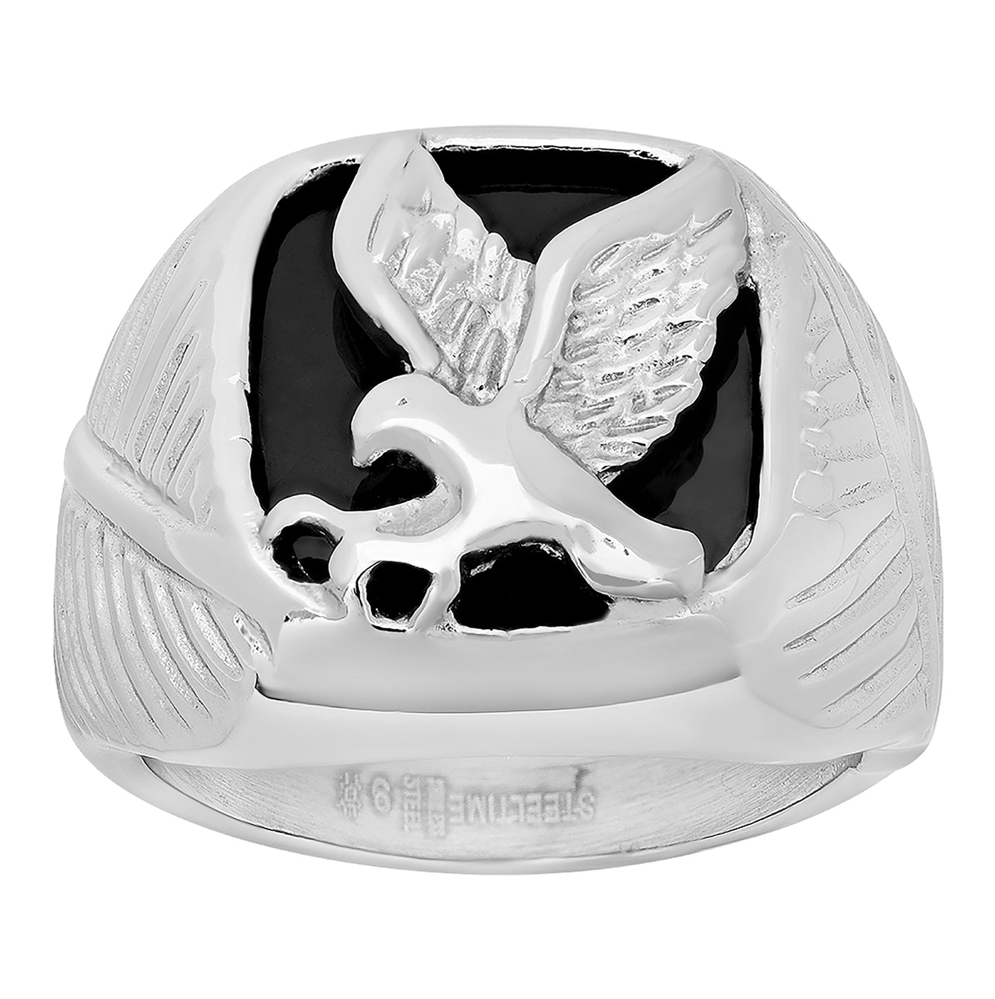 Stainless Steel Mens Eagle Black Enamel Sizes 9 - 12 Comfort-fit Fashion Bridal Anniversary Wedding Engagement Band Ring