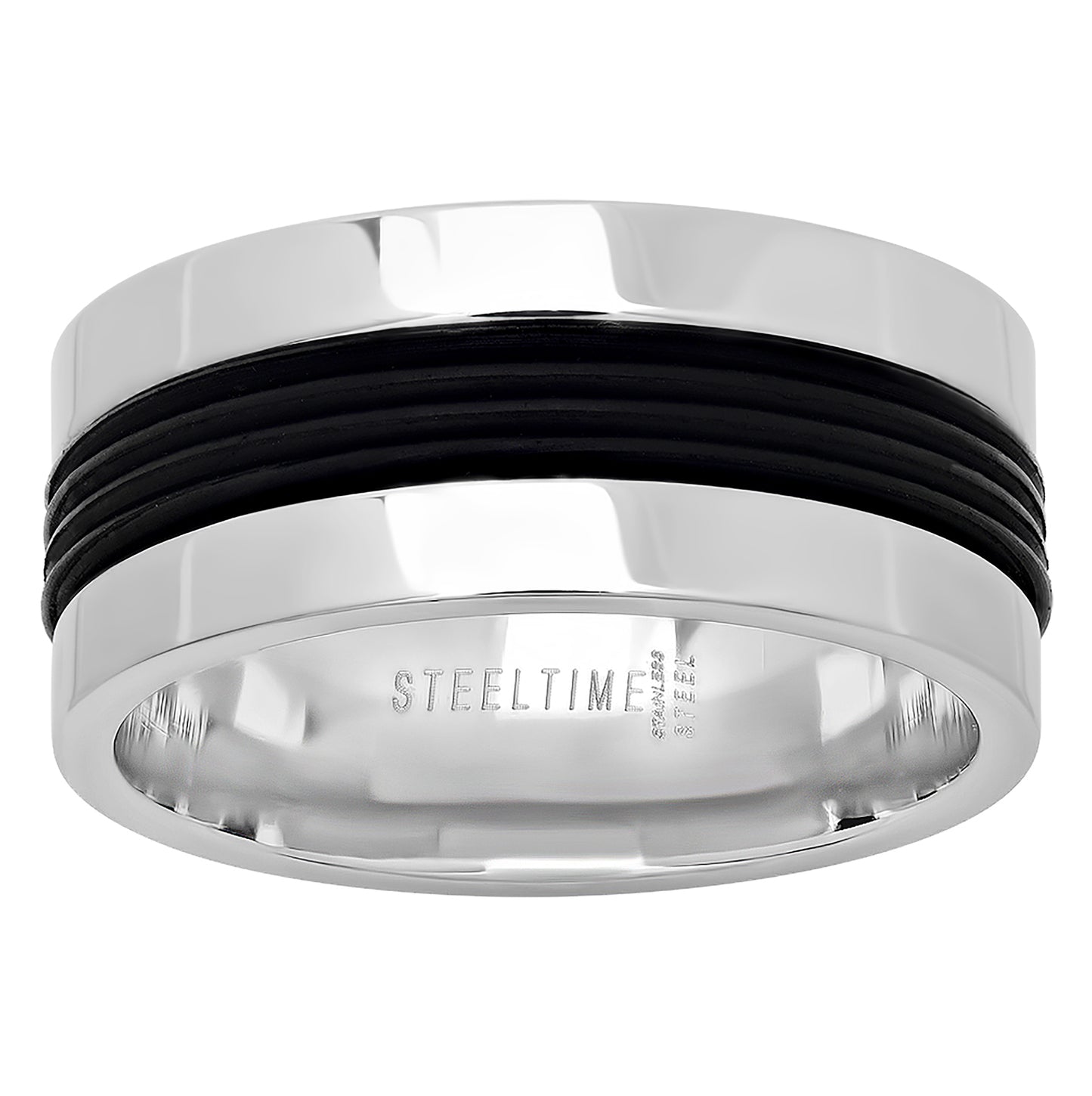 Stainless Steel Mens Grooved Black Center Sizes 9 - 12 Comfort-fit Fashion Bridal Anniversary Wedding Engagement Band Ring