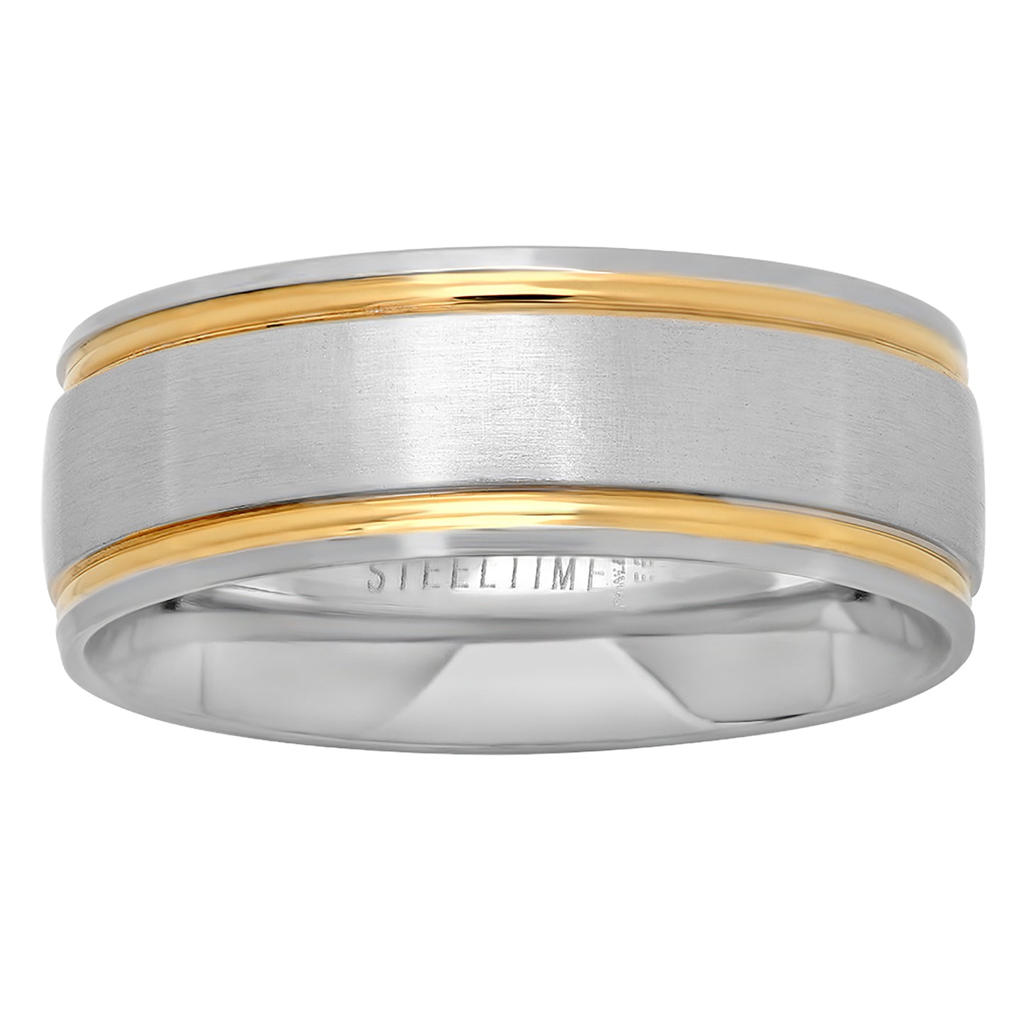 Stainless Steel Mens Two-tone Double Grooved Center Brushed Comfort-fit Fashion Bridal Anniversary Wedding Engagement Band Ring
