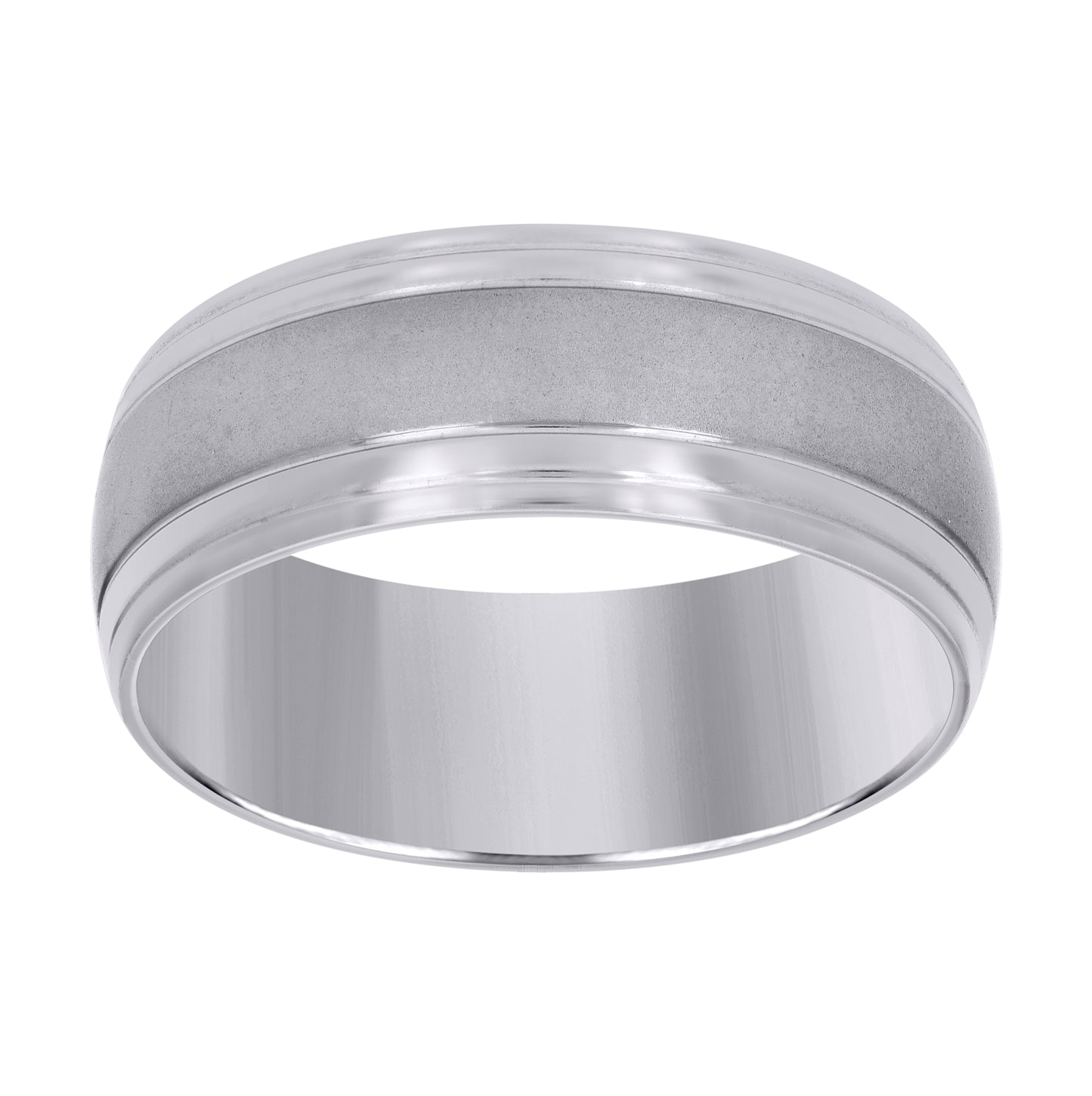 Stainless Steel Mens Center Brushed Dome with Side Grooves Edges Sizes 9 - 12 Comfort-fit Bridal Anniversary Wedding Engagement Band Ring