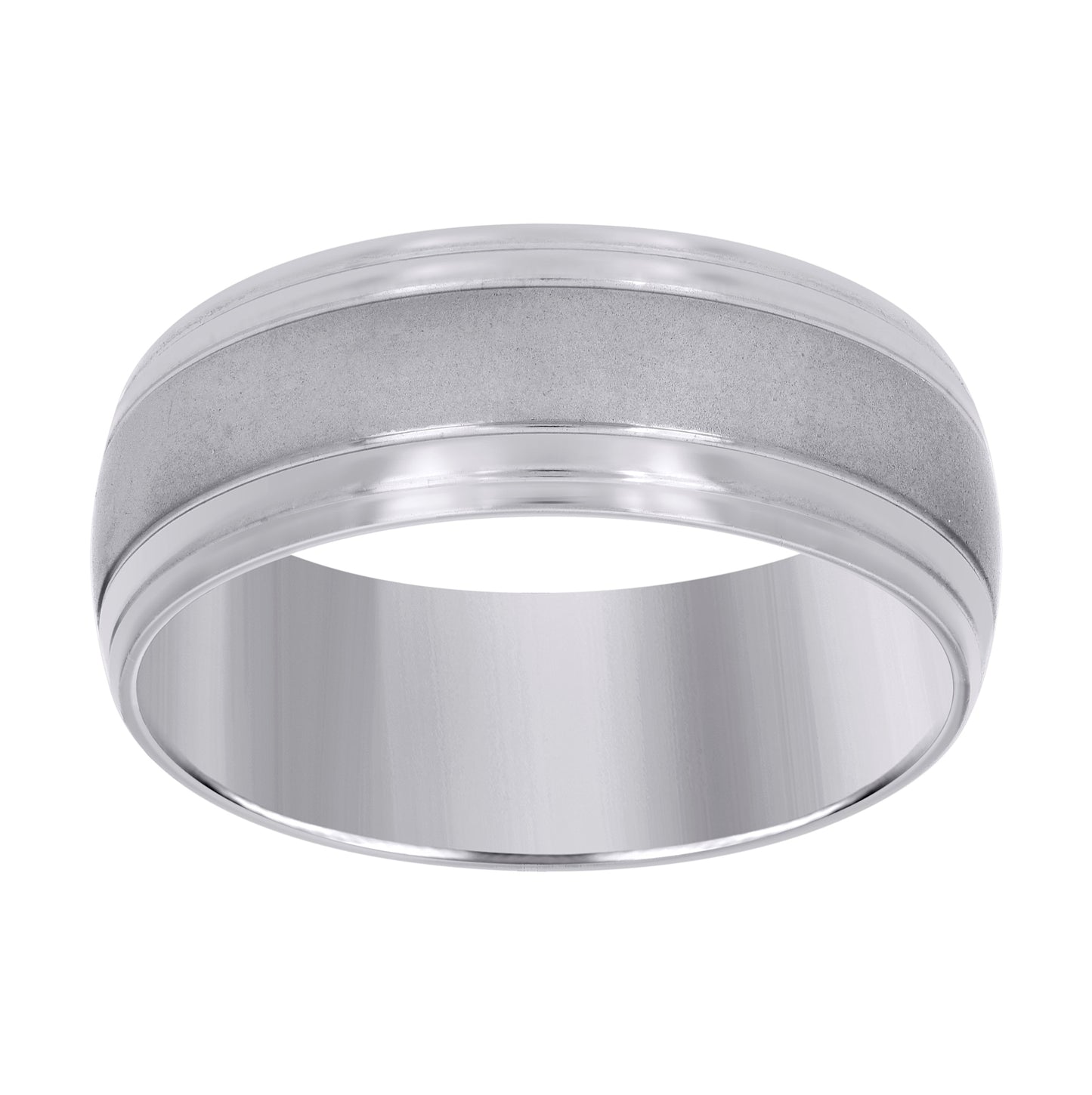 Stainless Steel Mens Center Brushed Dome with Side Grooves Edges Sizes 9 - 12 Comfort-fit Bridal Anniversary Wedding Engagement Band Ring