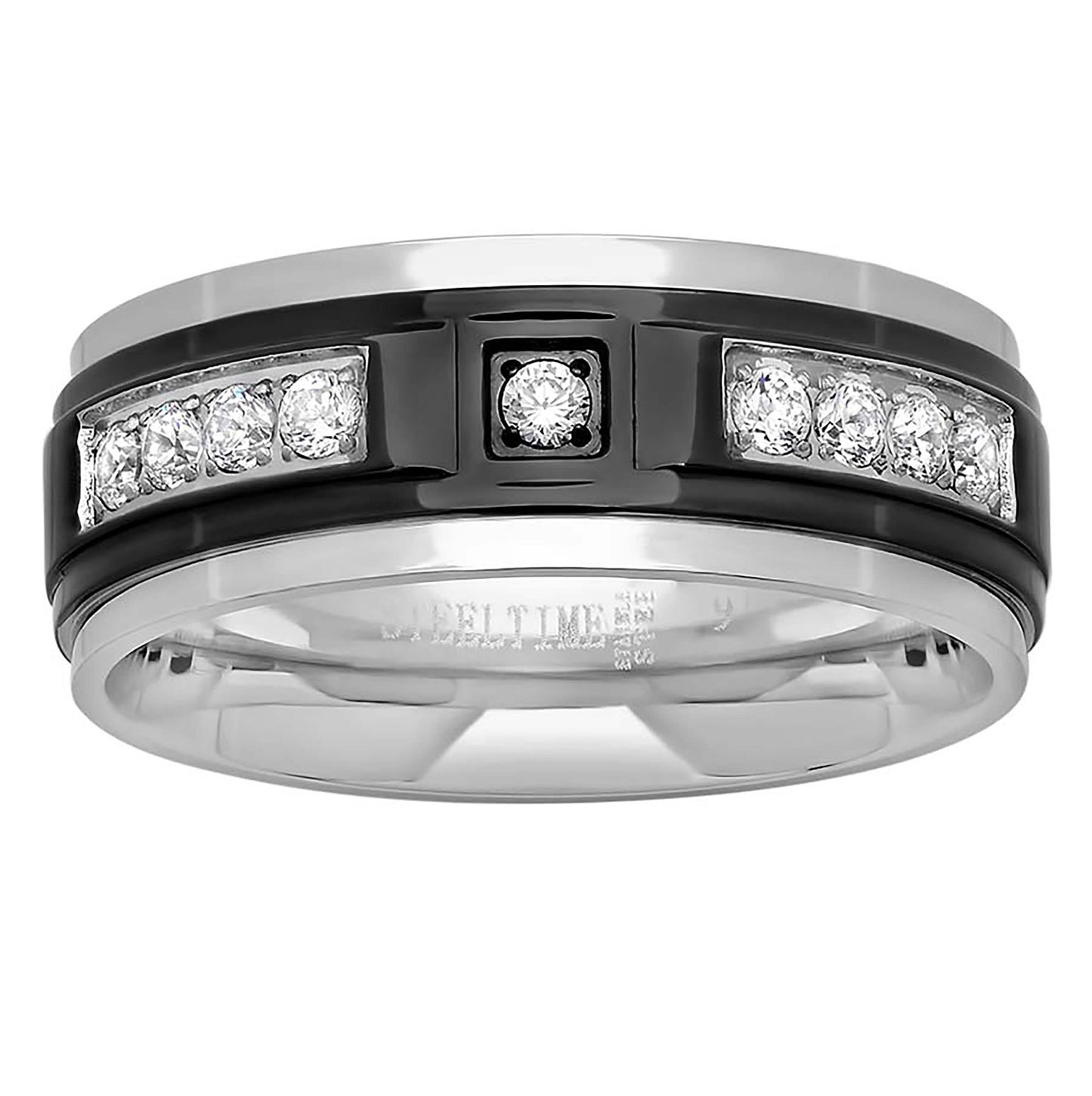 Stainless Steel Mens Two-tone Cubic Zirconia Black Sizes 9 - 12 Comfort-fit Fashion Bridal Anniversary Wedding Engagement Band Ring