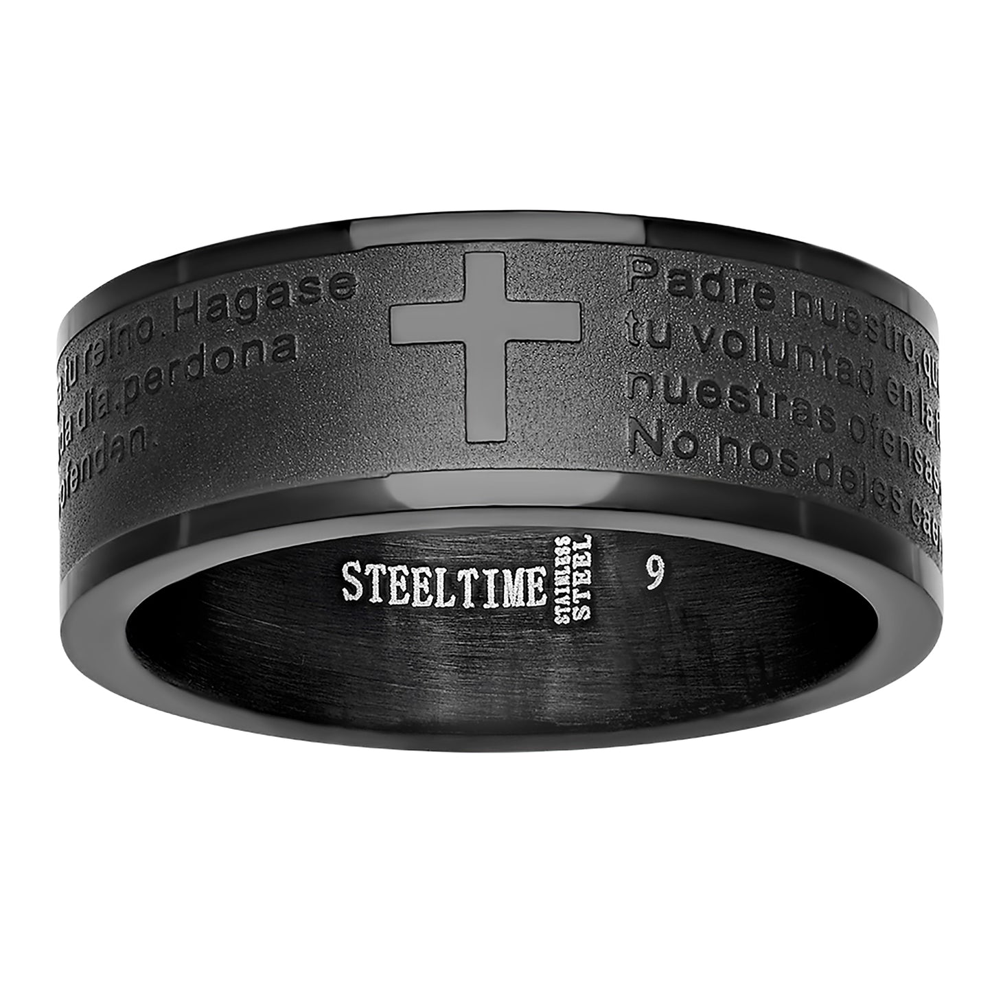 Stainless Steel Mens Two-tone Black Padre Nuestro Prayer Sizes 9 - 12 Comfort-fit Fashion Bridal Anniversary Wedding Engagement Band Ring