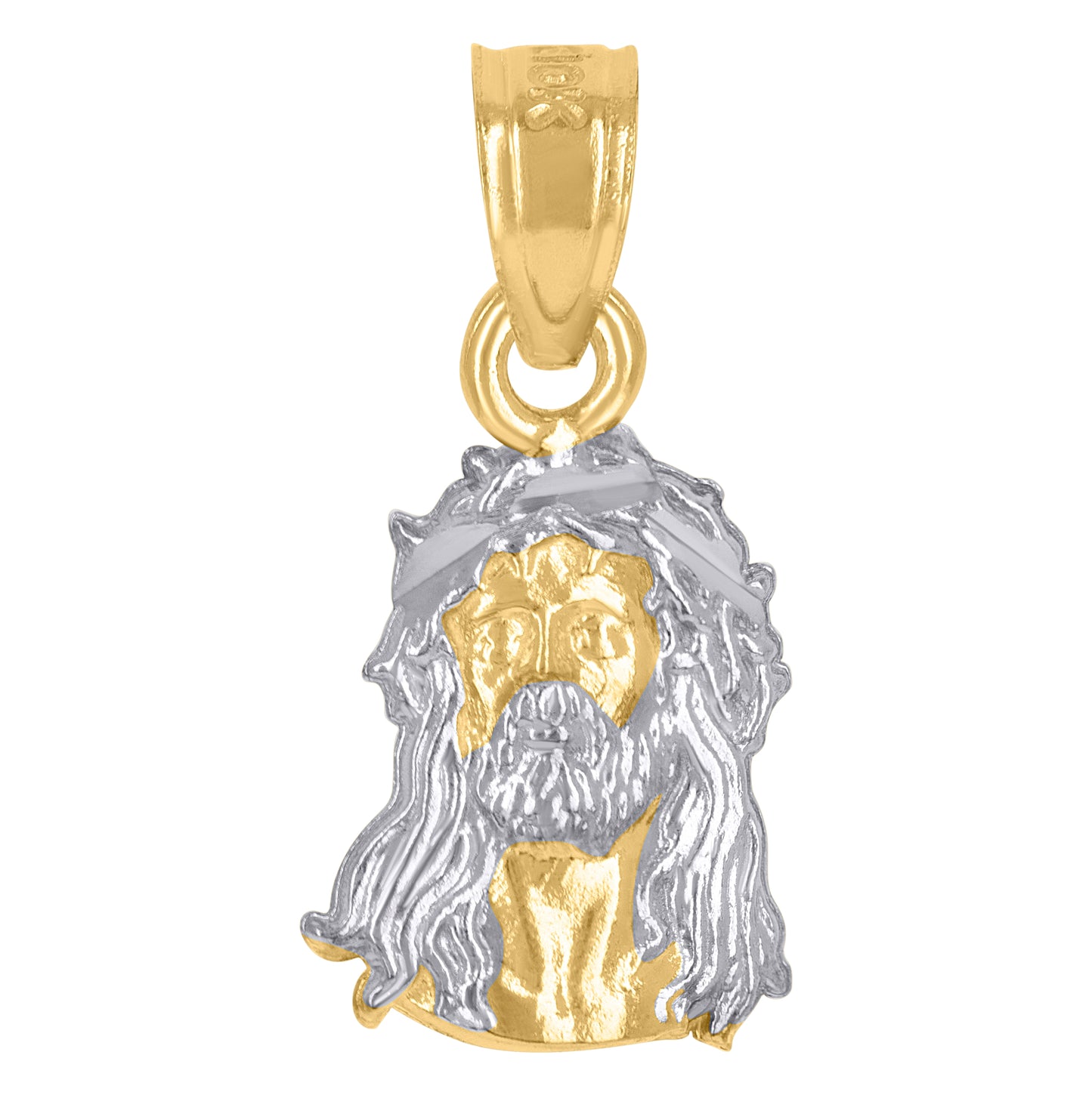 10K Two-Tone Gold Unisex Textured Jesus Face Religious Charm Pendant