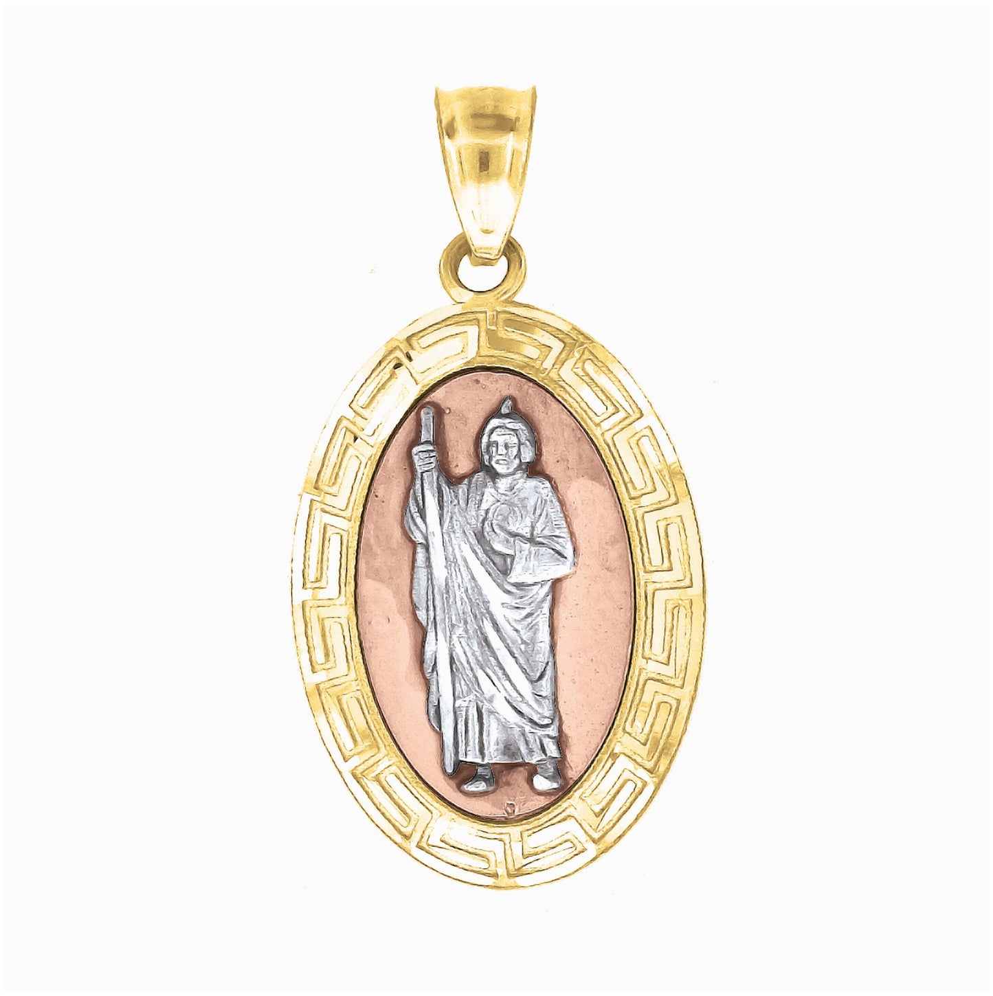 10K Gold Tri-Color Unisex Saint Jude Religious Charm Pendant