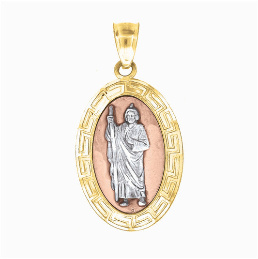 10K Gold Tri-Color Unisex Saint Jude Religious Charm Pendant