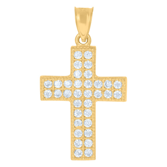 10K Two-Tone Gold Cubic-Zirconia Unisex Cross Religious Charm Pendant