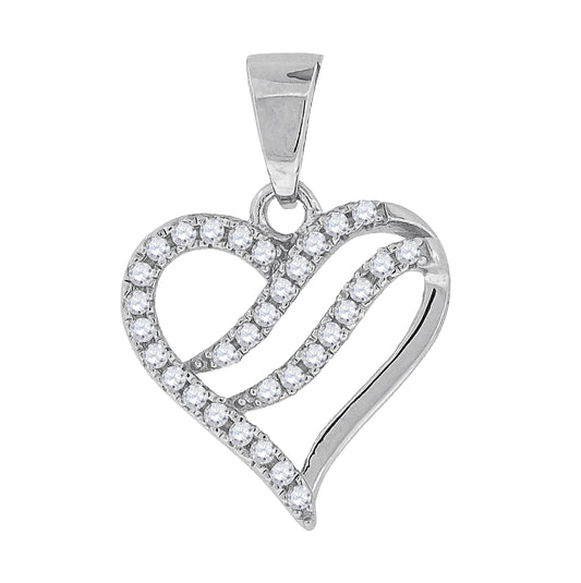 Sterling Silver Womens Round Cubic Zirconia Heart Fashion Charm Pendant