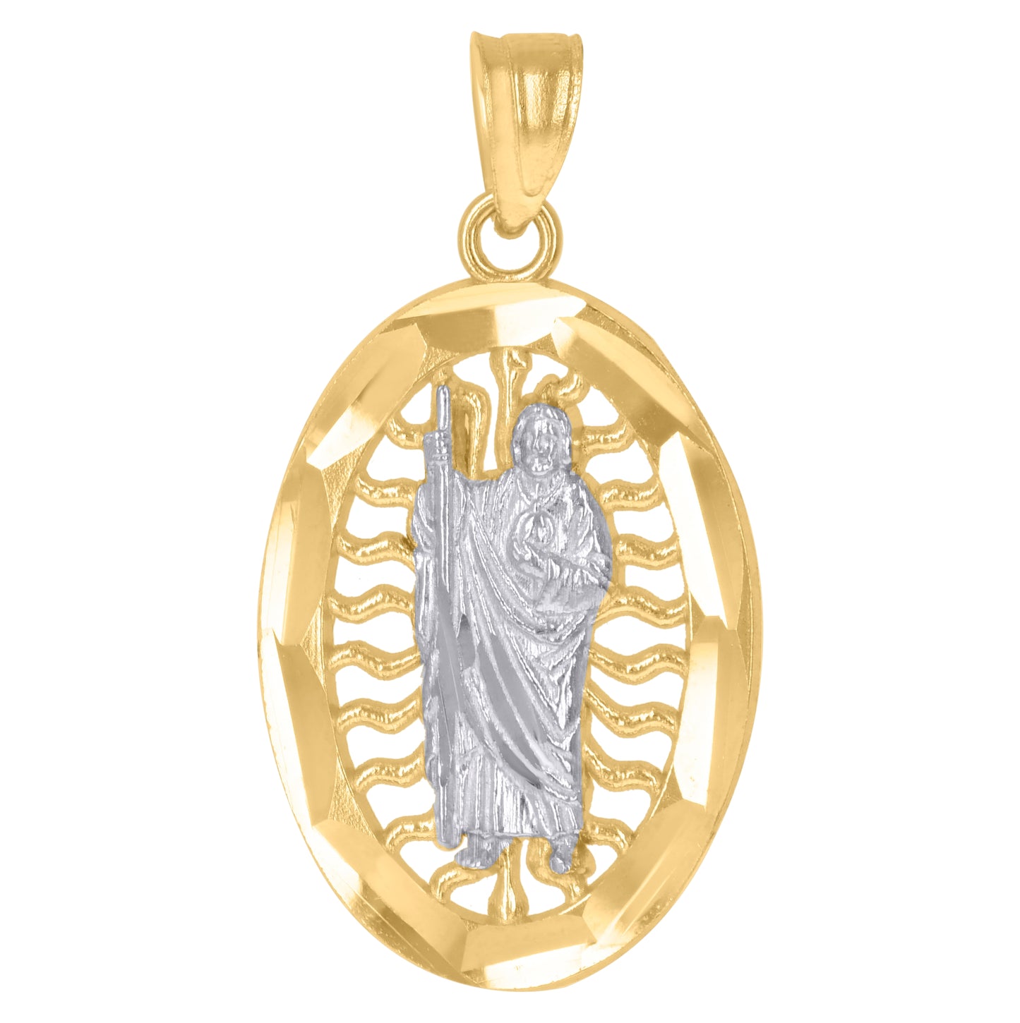 10K Gold Two-Tone Diamond-Cut Unisex Saint Jude Religious Charm Pendant