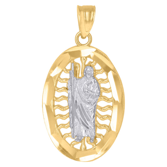 10K Gold Two-Tone Diamond-Cut Unisex Saint Jude Religious Charm Pendant