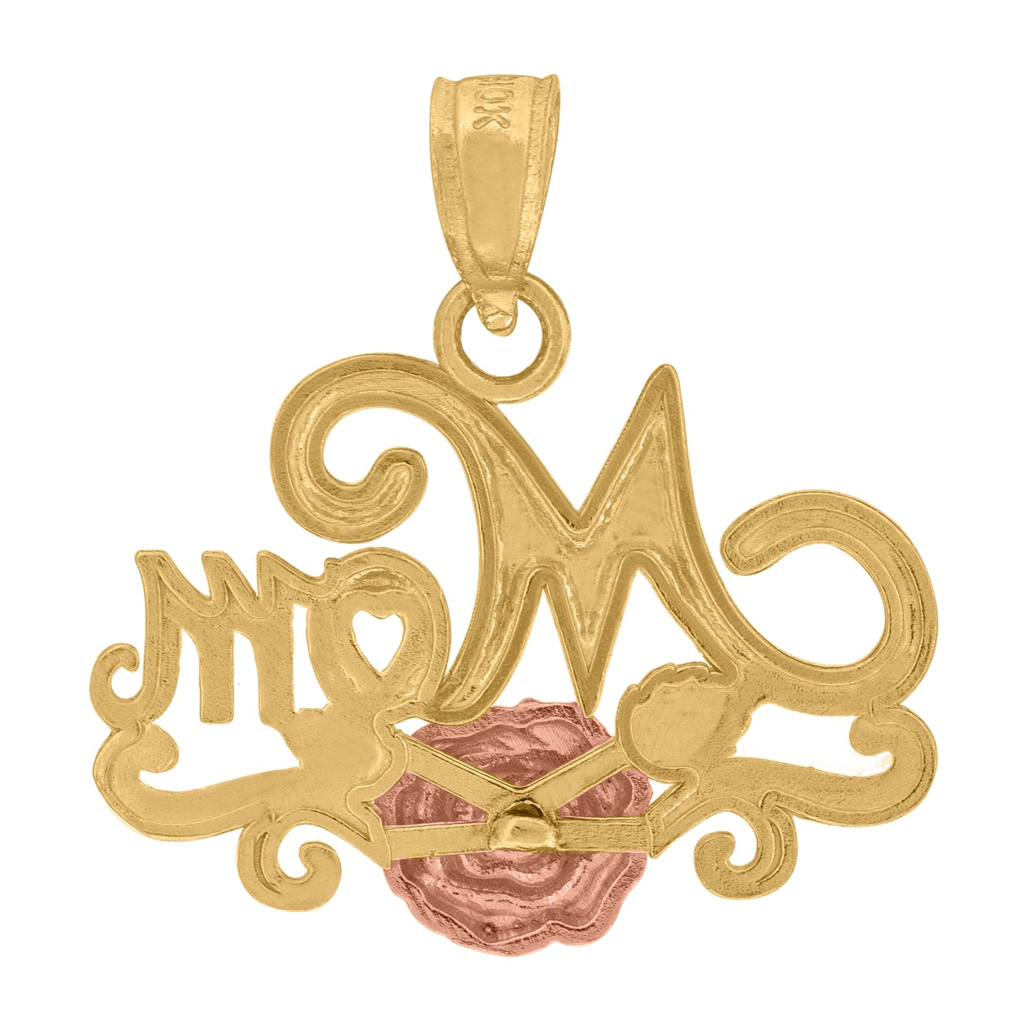 10K Gold Two-Tone Diamond-Cut Womens Mom Rose Letters & Words Charm Pendant