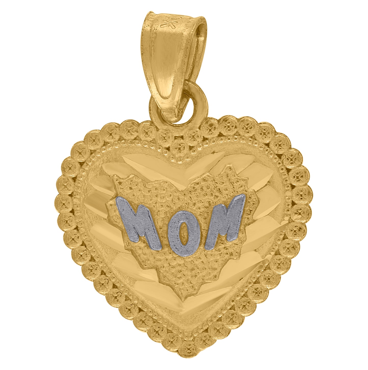 10K Gold Two-Tone Diamond-Cut Womens Mom Heart Charm Pendant